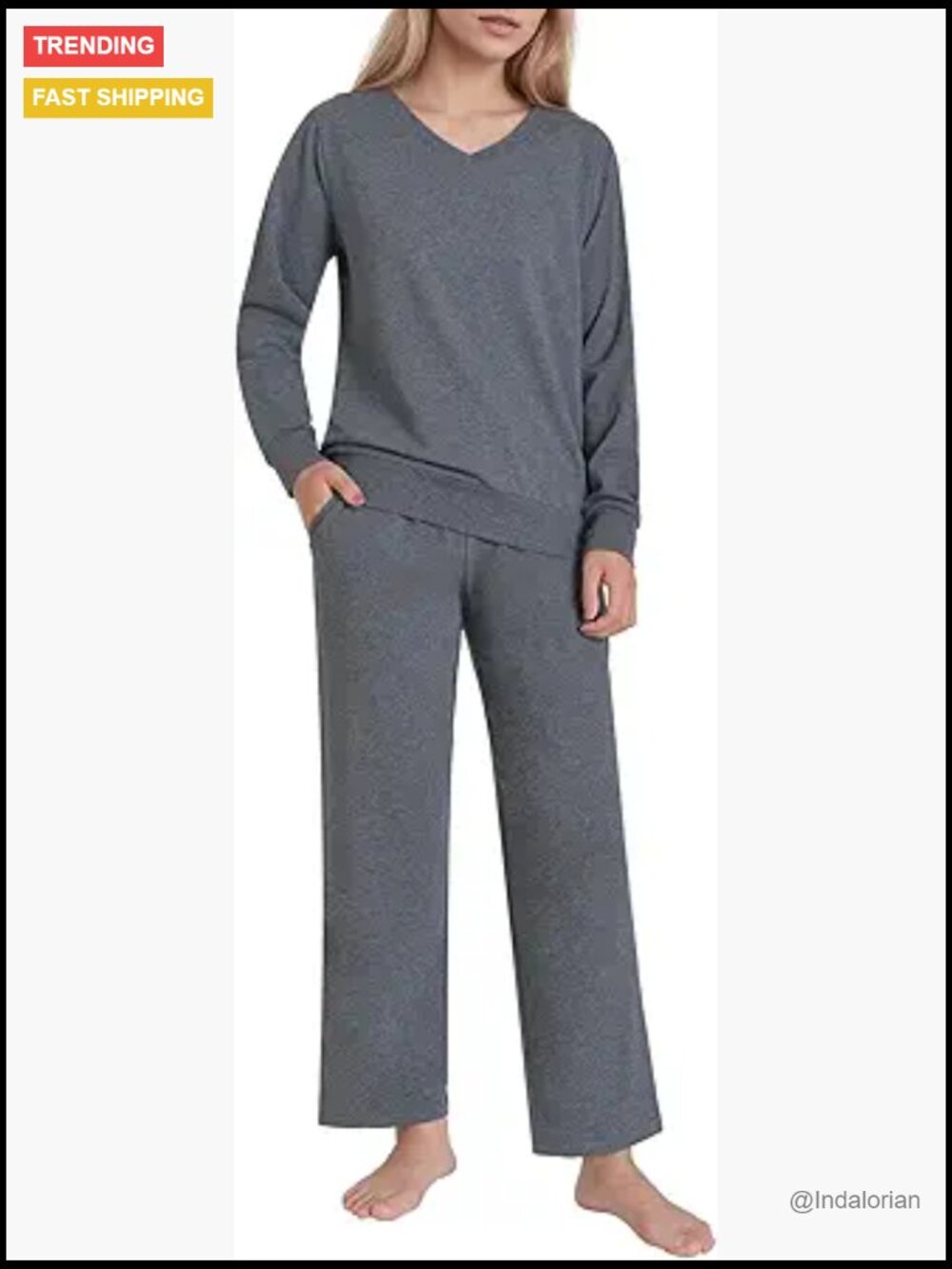 Petite Cotton Lounge Set Long Sleeve Loungewear Outfits